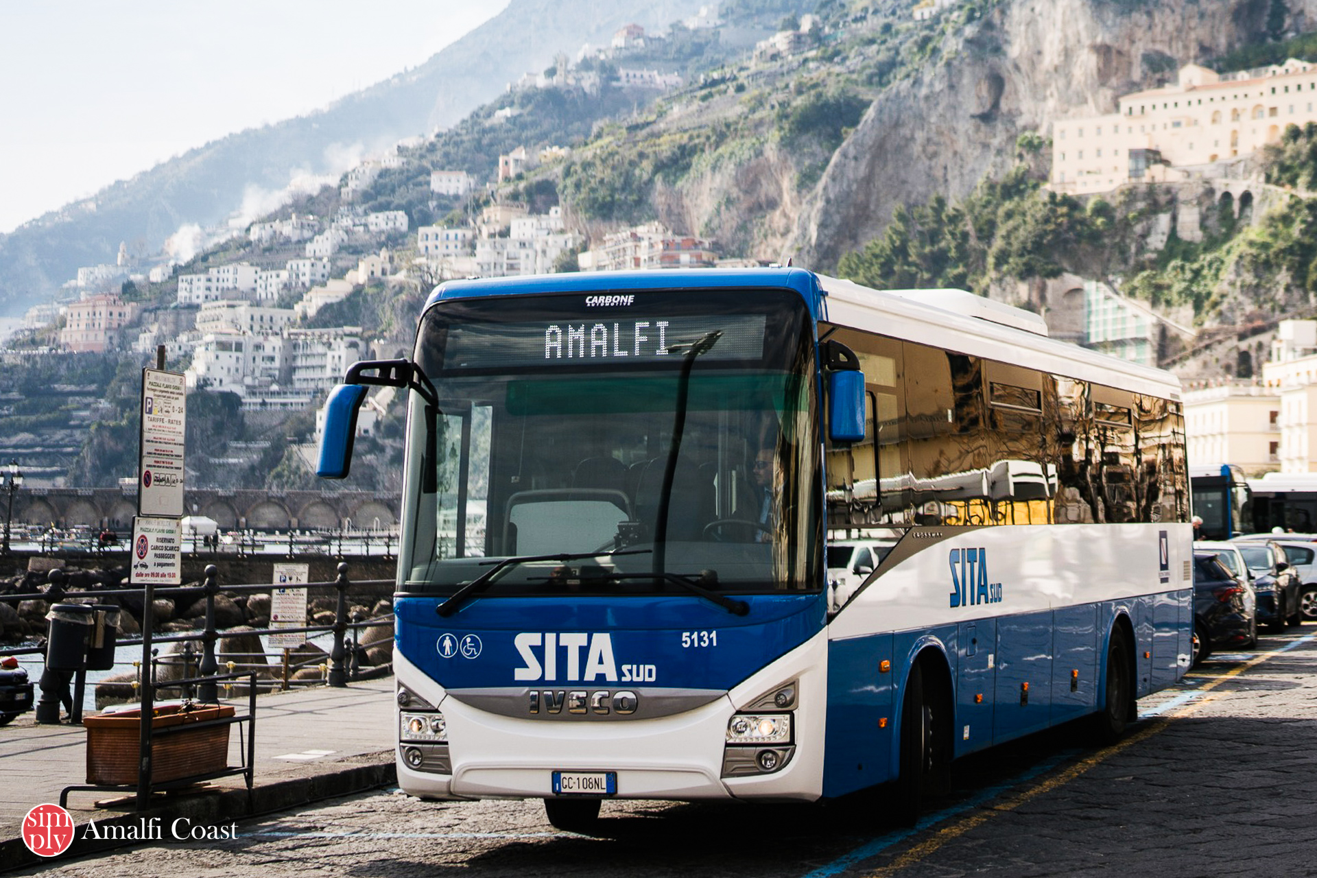 SITA bus at Positano bus stop heading to Amalfi